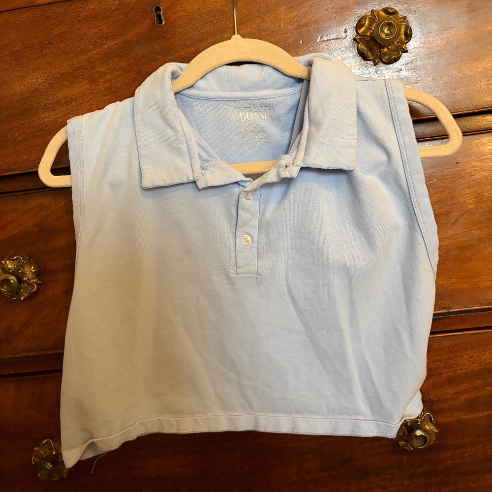 Bossi Blue Sleeveless Collard Cropped Top Size M